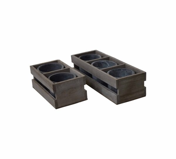 PORTAMACETA Rack Wood + 2 Clay Pots Grey 10x20 JTP